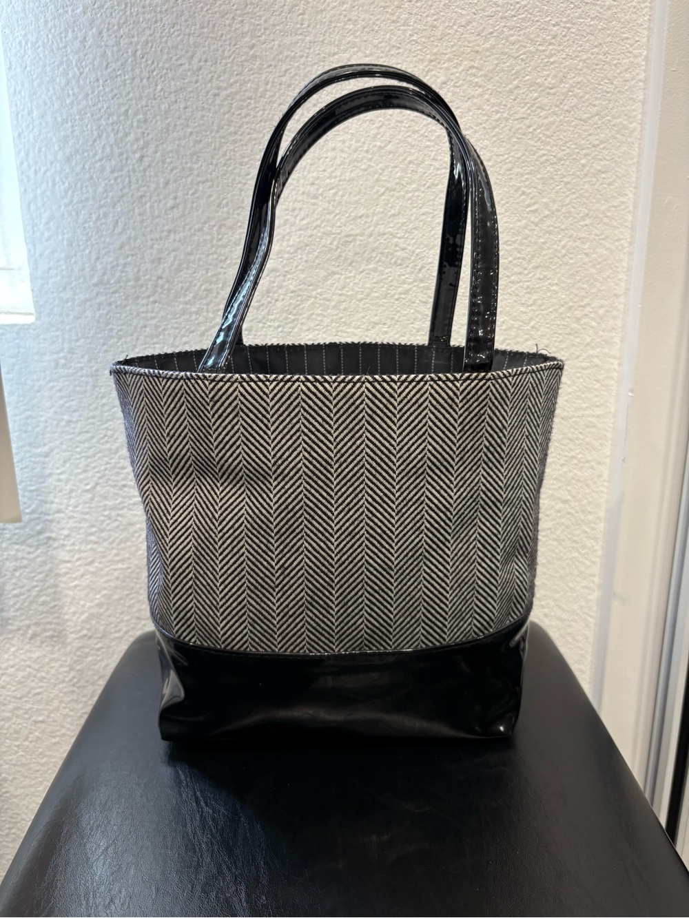 Estee Lauder Black and White Herringbone Tote